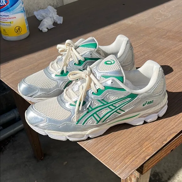 ASICS White and Green Sneakers