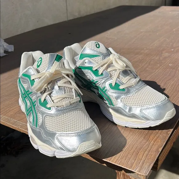 ASICS White and Green Sneakers