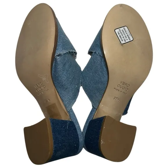 ASKA Women’s Size 38.5 8 Multi Denim Jeans Blue Metallic Rivet Accented Mules