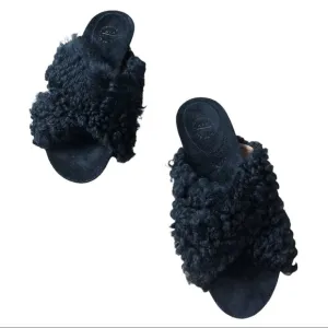 ATP Atelier x Net-a-Porter | NWOB Black Doris Shearling Slides - Size IT 39