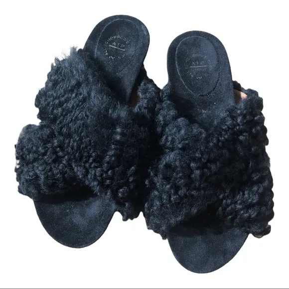 ATP Atelier x Net-a-Porter | NWOB Black Doris Shearling Slides - Size IT 39