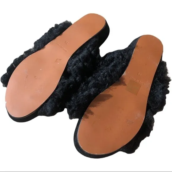 ATP Atelier x Net-a-Porter | NWOB Black Doris Shearling Slides - Size IT 39
