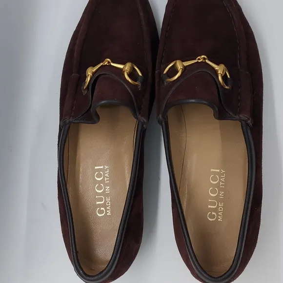 Authentic Gucci Horsebit Womens Loafers Suede Leather Brown Size 7B