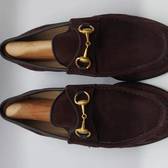 Authentic Gucci Horsebit Womens Loafers Suede Leather Brown Size 7B