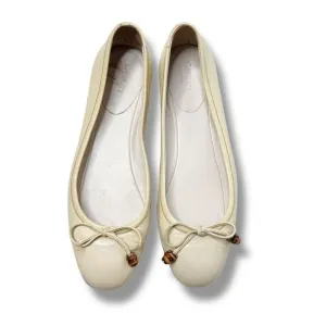 Authentic GUCCI Cream Ivory Patent Leather Bamboo Tassel Bow Ballet Flats 35.5 G