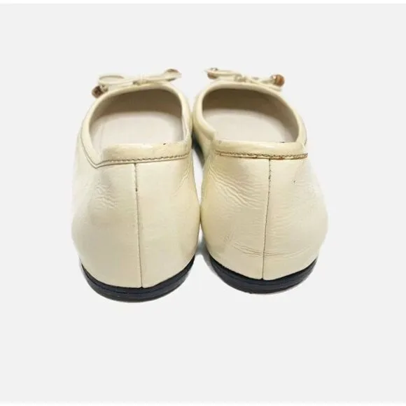 Authentic GUCCI Cream Ivory Patent Leather Bamboo Tassel Bow Ballet Flats 35.5 G