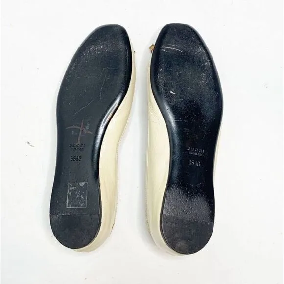 Authentic GUCCI Cream Ivory Patent Leather Bamboo Tassel Bow Ballet Flats 35.5 G