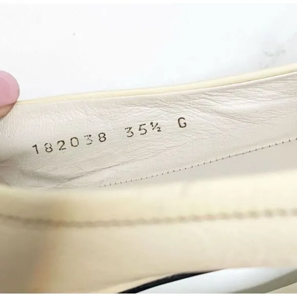 Authentic GUCCI Cream Ivory Patent Leather Bamboo Tassel Bow Ballet Flats 35.5 G