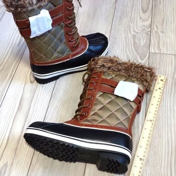 (B-1329) Womens Duck Snow Boots Fuzzy Fur Warm Waterproof Size 5