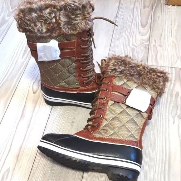 (B-1329) Womens Duck Snow Boots Fuzzy Fur Warm Waterproof Size 5