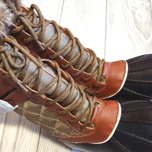 (B-1329) Womens Duck Snow Boots Fuzzy Fur Warm Waterproof Size 5