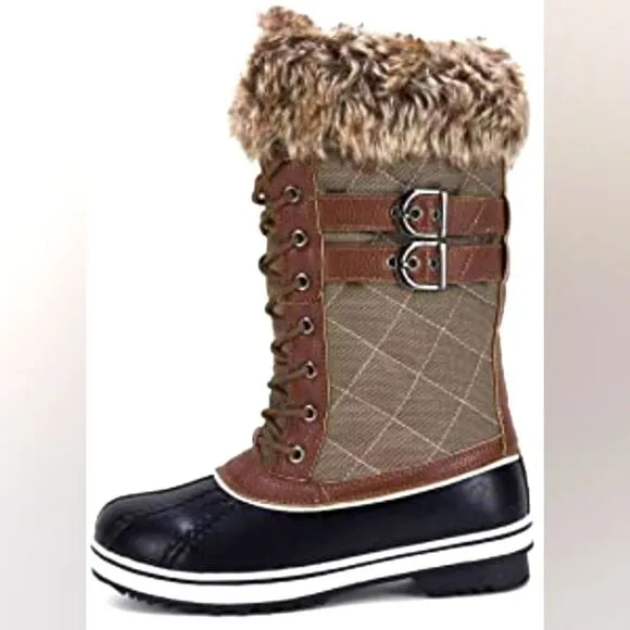 (B-1329) Womens Duck Snow Boots Fuzzy Fur Warm Waterproof Size 5