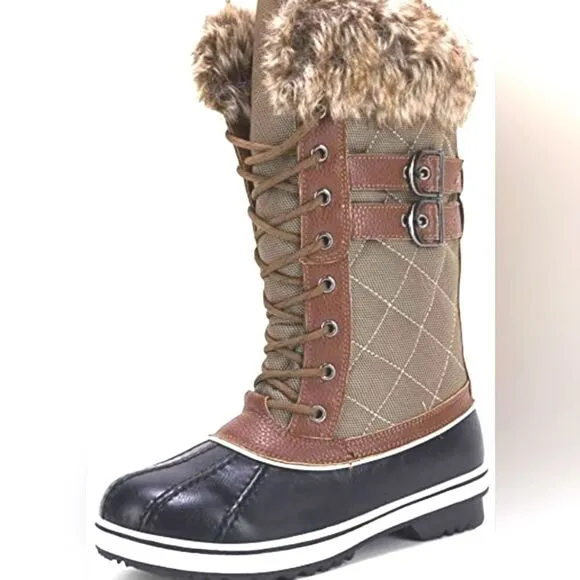 (B-1329) Womens Duck Snow Boots Fuzzy Fur Warm Waterproof Size 5