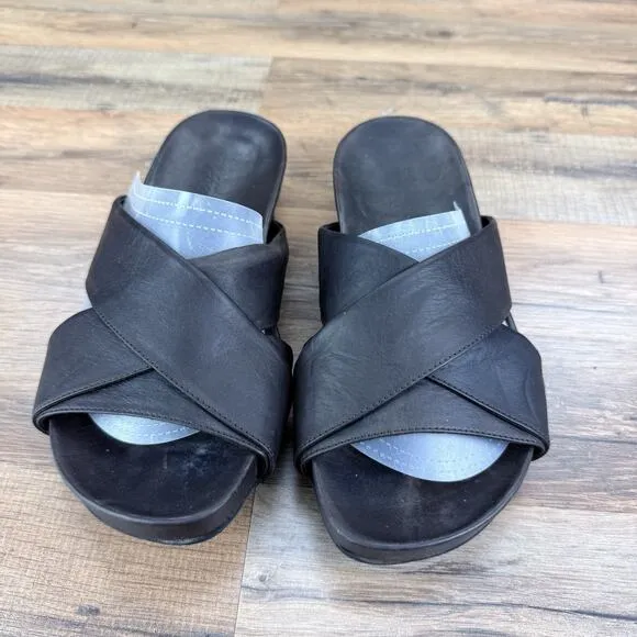 Bacco Bucci Rusty Distressed Dark Brown Leather Sandals Slides Men Size 9D