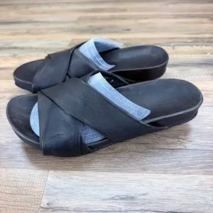 Bacco Bucci Rusty Distressed Dark Brown Leather Sandals Slides Men Size 9D