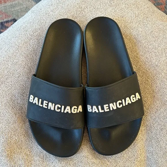 Balenciaga Black Logo Slides