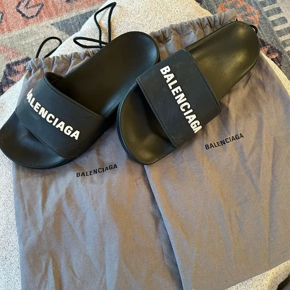 Balenciaga Black Logo Slides