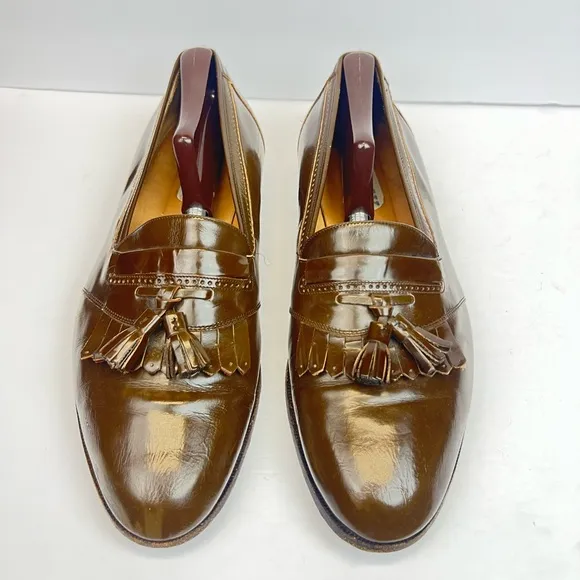 Bally Brown Leather Tassel Loafers Men’s Size 11.5D Little Stain Back Left Shoe