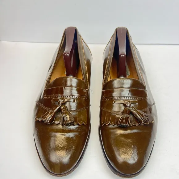 Bally Brown Leather Tassel Loafers Men’s Size 11.5D Little Stain Back Left Shoe
