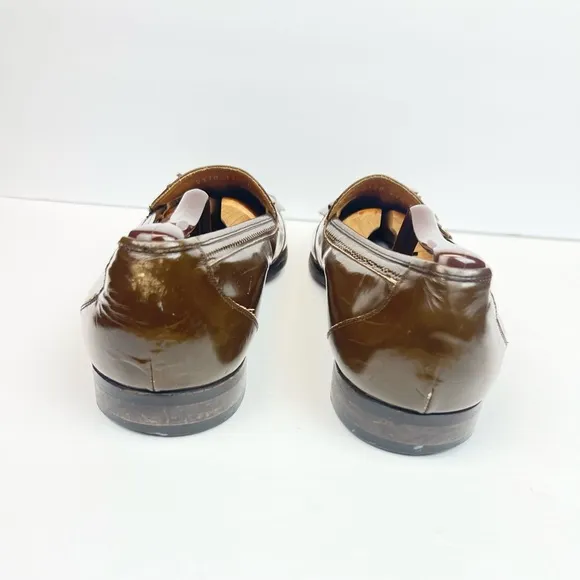 Bally Brown Leather Tassel Loafers Men’s Size 11.5D Little Stain Back Left Shoe
