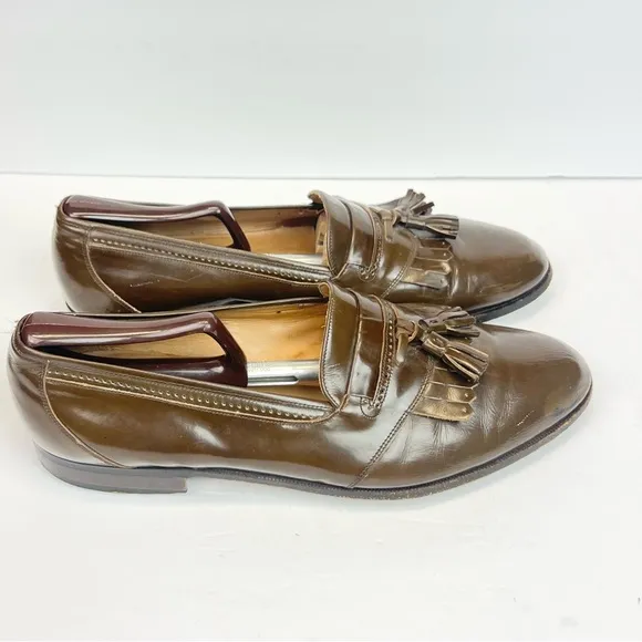 Bally Brown Leather Tassel Loafers Men’s Size 11.5D Little Stain Back Left Shoe