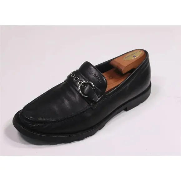Bally Cantus Black Leather Buckle Strap Loafers Men's US 8.5