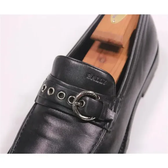 Bally Cantus Black Leather Buckle Strap Loafers Men's US 8.5