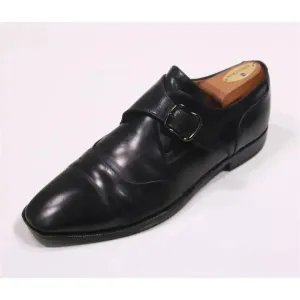 Bally Gannor Black Single Buckle Leather Dress Shoes Men's US 7 D