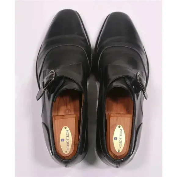 Bally Gannor Black Single Buckle Leather Dress Shoes Men's US 7 D