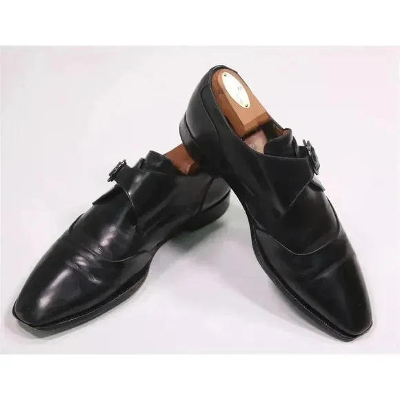 Bally Gannor Black Single Buckle Leather Dress Shoes Men's US 7 D
