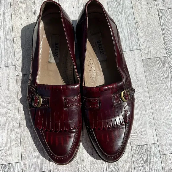 Bally Shoes Mens 11.5 D Burgundy Tassel Kiltie Fringe Loafers Made Italy