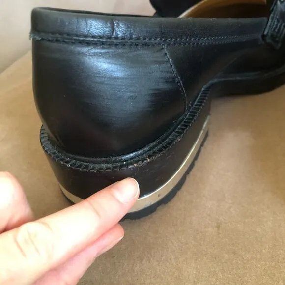 Barbara Bui Black Leather Silver Chain Link Loafers 37