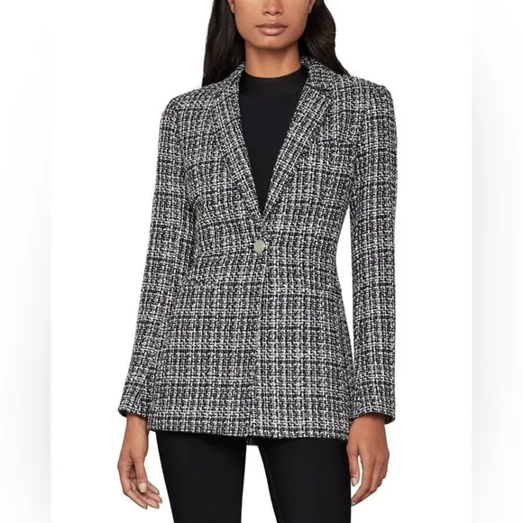BCBGMAXAZRIA Women's Tweed Jacket Metallic Evening Black♠️