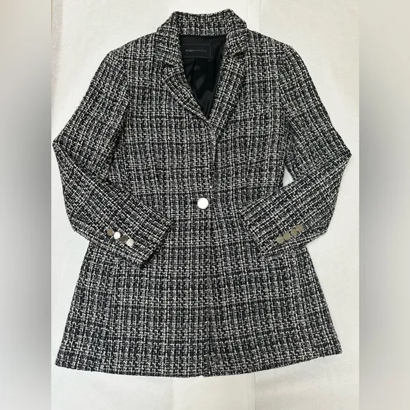 BCBGMAXAZRIA Women's Tweed Jacket Metallic Evening Black♠️