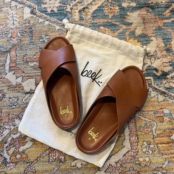 Beek Chestnut Leather Slide Sandals