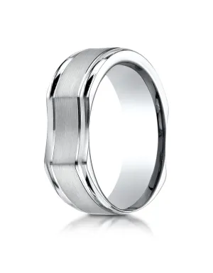 Benchmark 14K White Gold 7mm Ergonomic Comfort-Fit Satin Finish w/  High Polish Edge Design Wedding Band