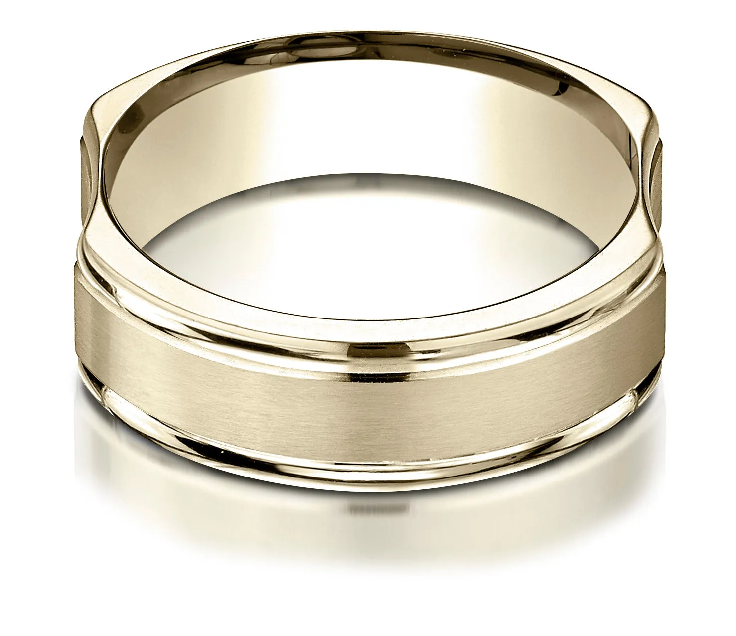 Benchmark 14K Yellow Gold 7mm Ergonomic Comfort-Fit Satin Finish with High Polish Edge Design Band Ring