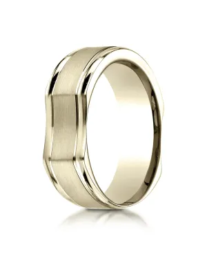 Benchmark 14K Yellow Gold 7mm Ergonomic Comfort-Fit Satin Finish with High Polish Edge Design Band Ring