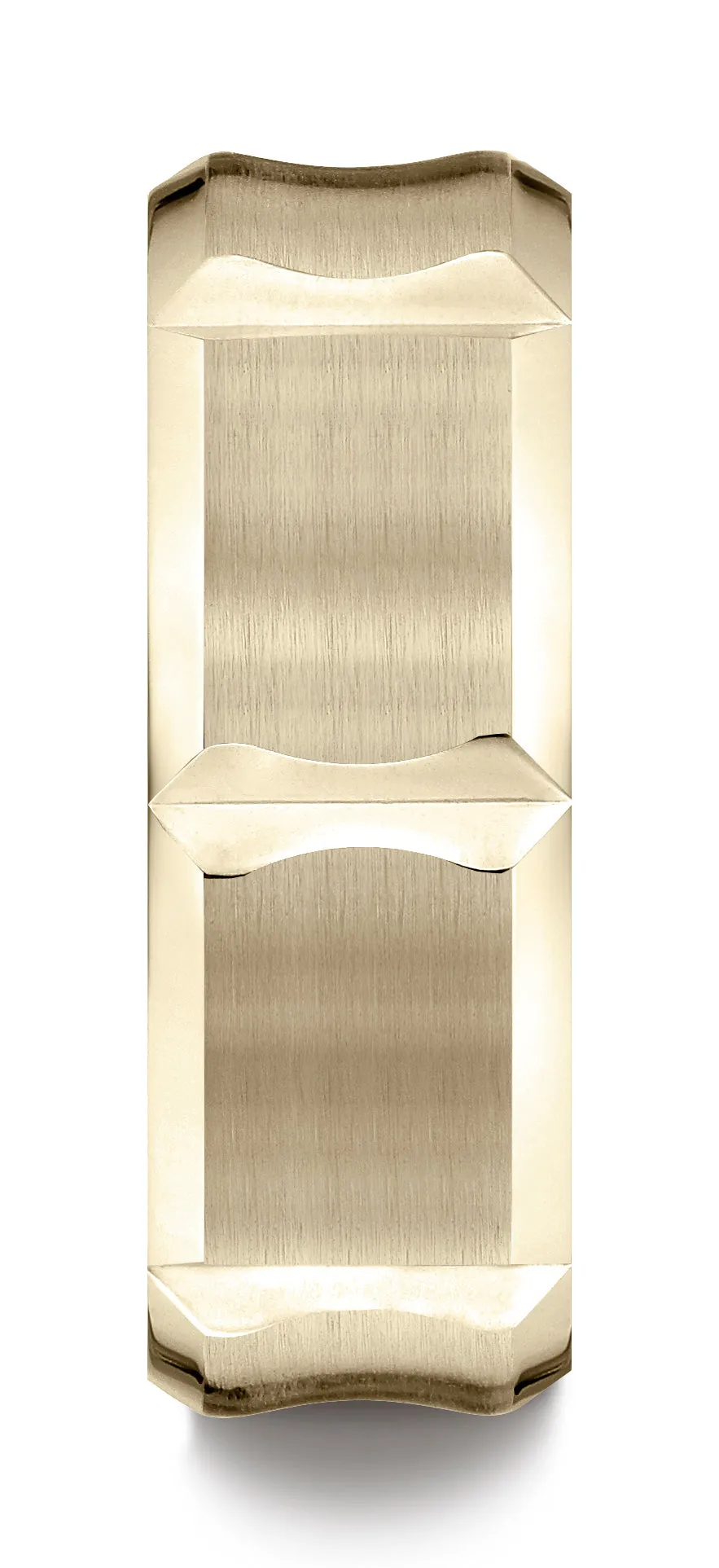 Benchmark 14K Yellow Gold 7mm Ergonomic Comfort-Fit Satin Finish with High Polish Edge Design Band Ring