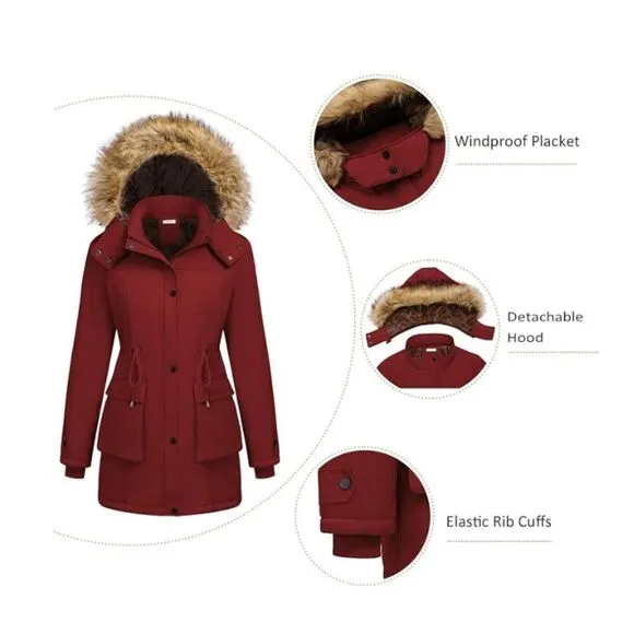 Beyove Thicken Warm wine red hooded parka size XXL NWT