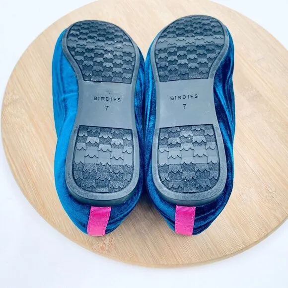 Birdies Shoes Womens 7 Blue Velvet Slip On Loafers