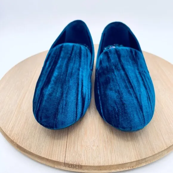 Birdies Shoes Womens 7 Blue Velvet Slip On Loafers