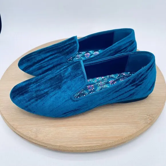 Birdies Shoes Womens 7 Blue Velvet Slip On Loafers