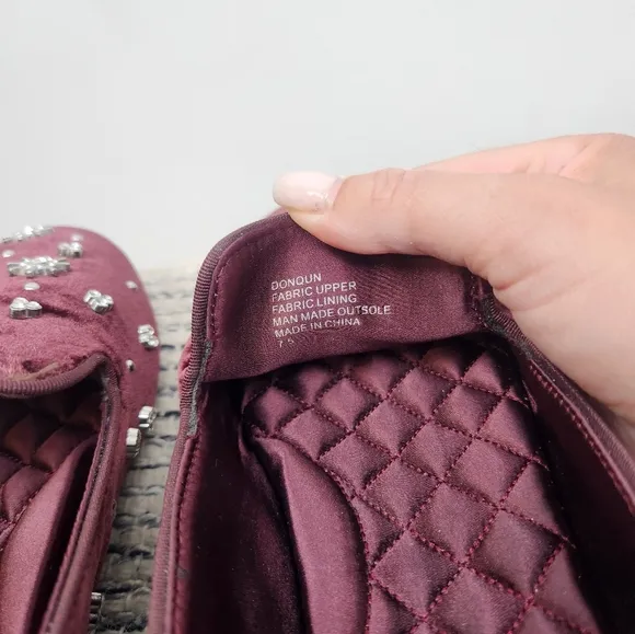 Birdies The Starling Maroon Velvet Crystal Loafer Flats Womens Size 7.5