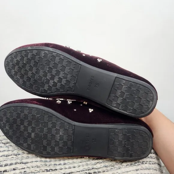 Birdies The Starling Maroon Velvet Crystal Loafer Flats Womens Size 7.5