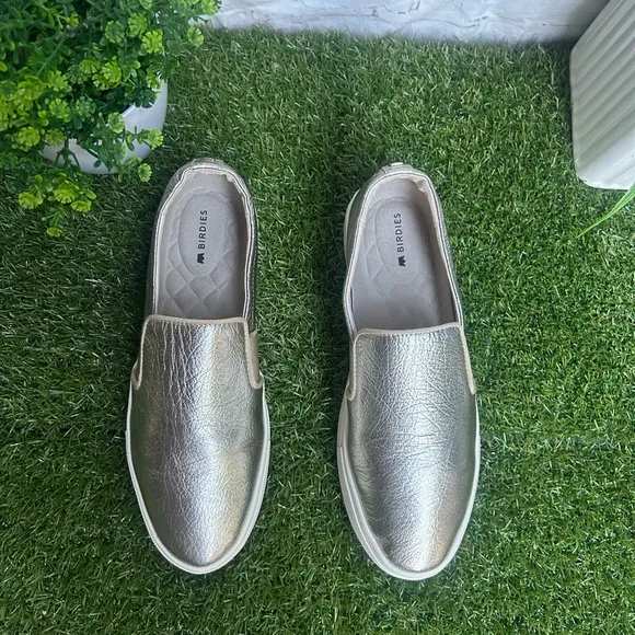 Birdies The Swift Slip-on leather sneakers metallic gold women' size 7