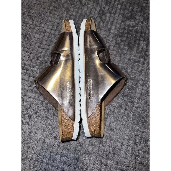 BIRKENSTOCK Arizona Flats Metallic Copper White Everyday Slides Size 38/7