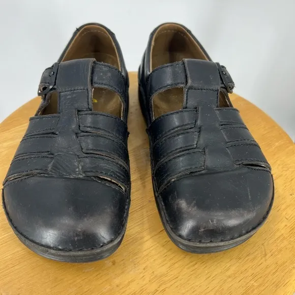 Birkenstock Black leather Laufsohle Alsa-Schaum sandals/loafers Unisex M6 L8