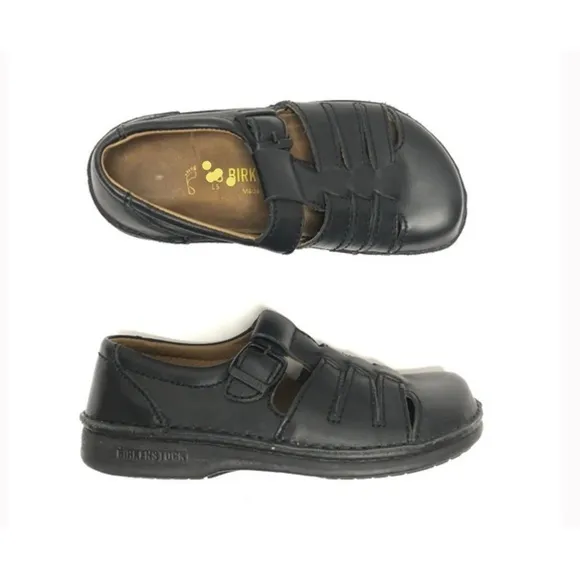 Birkenstock Black leather Laufsohle Alsa-Schaum sandals/loafers Unisex M6 L8