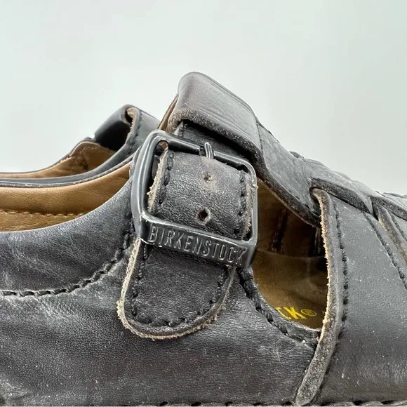 Birkenstock Black leather Laufsohle Alsa-Schaum sandals/loafers Unisex M6 L8